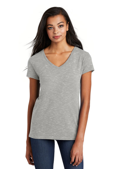 District DT664 Womens Medal Short Sleeve V-Neck T-Shirt Light Grey Model Front