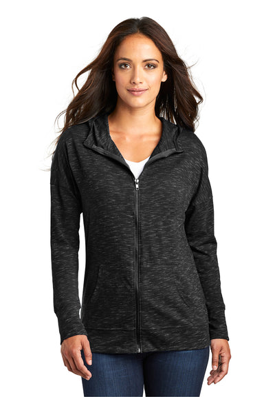 District DT665 Womens Medal Full Zip Hooded Sweatshirt Hoodie Black Model Front