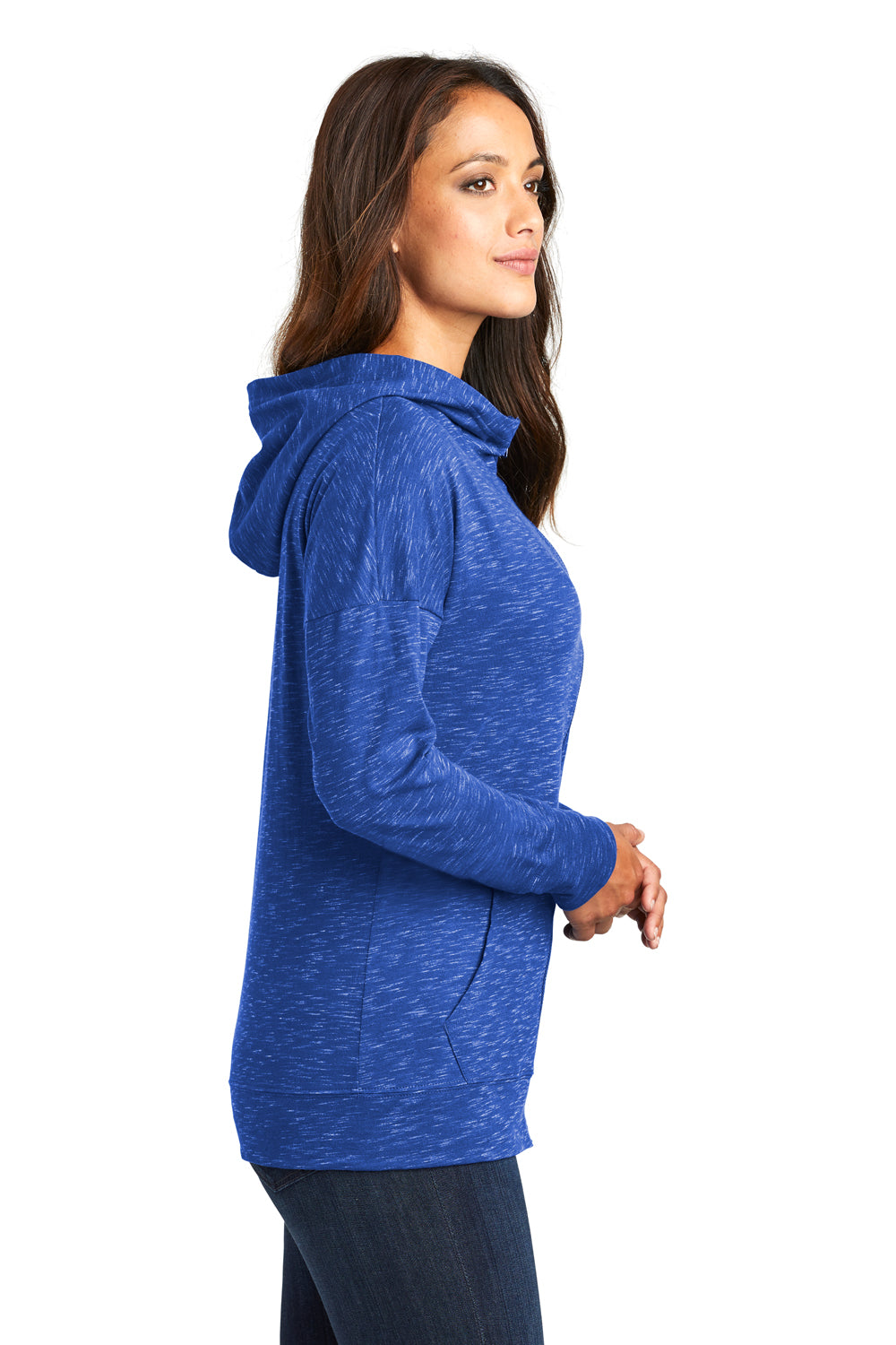 District DT665 Womens Medal Full Zip Hooded Sweatshirt Hoodie Deep Royal Blue Model Side