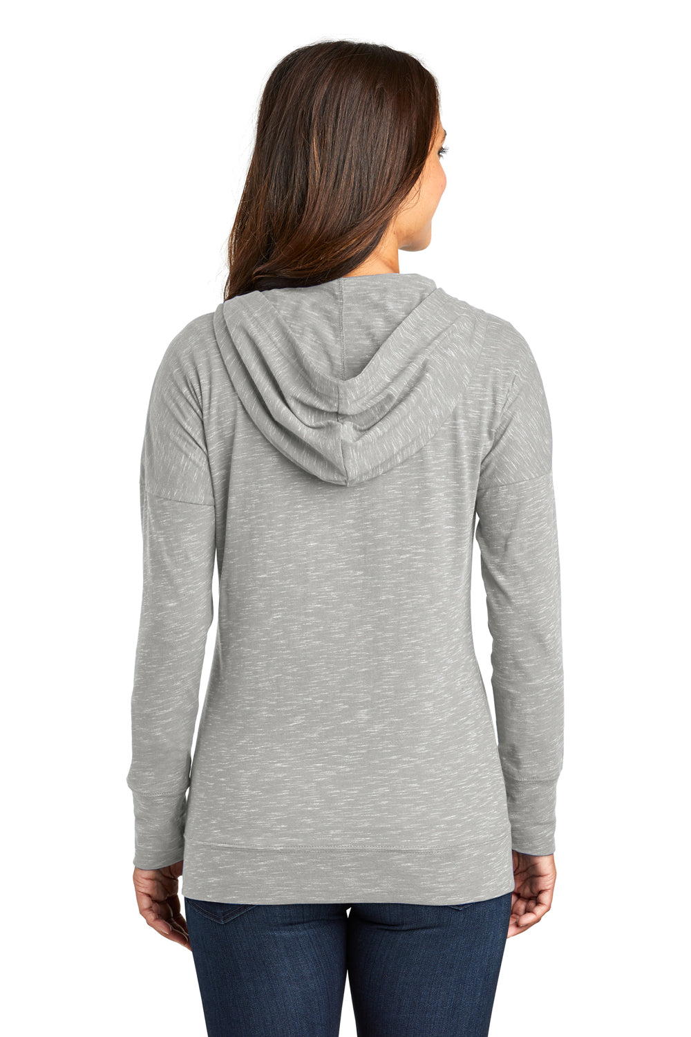 District DT665 Womens Medal Full Zip Hooded Sweatshirt Hoodie Light Grey Model Back