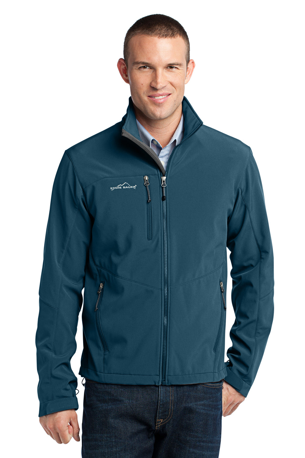 Eddie Bauer EB530 Mens Water Resistant Full Zip Jacket Dark Adriatic Blue Model Front