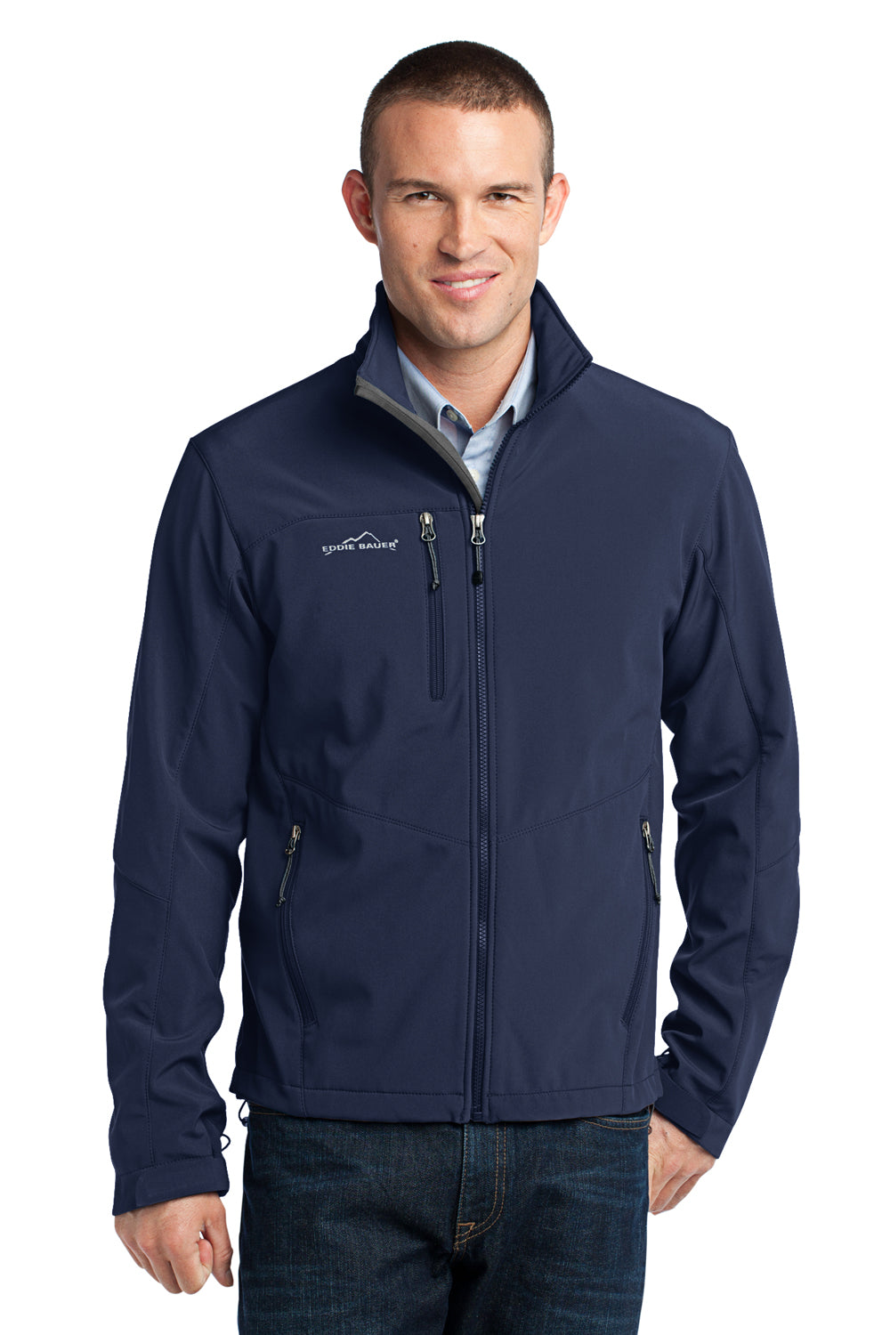 Eddie Bauer EB530 Mens Water Resistant Full Zip Jacket River Navy Blue Model Front