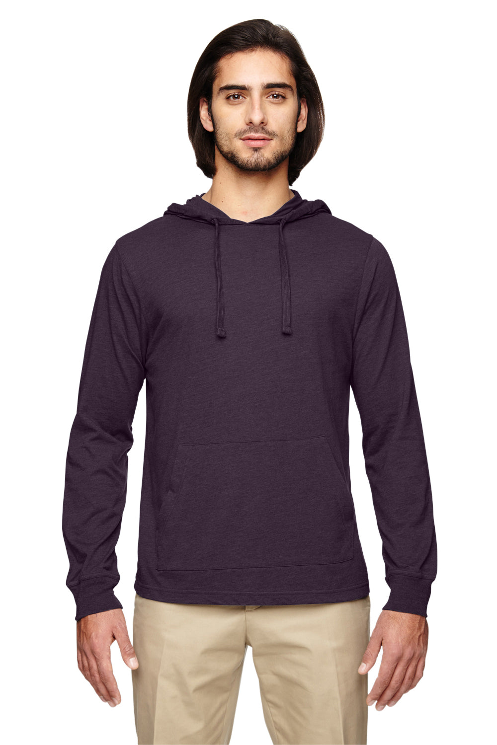 Econscious EC1085 Mens Eco Jersey Hooded T-SHirt Hoodie Eggplant Purple Model Front