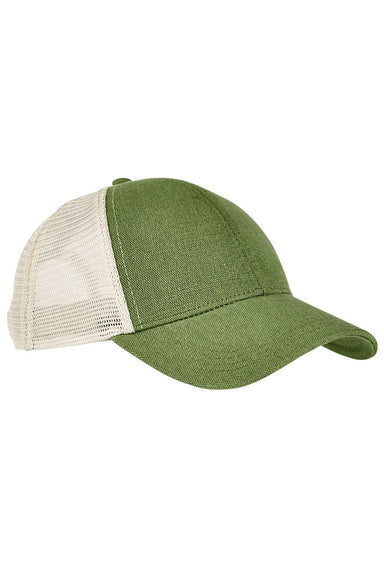 Econscious EC7093 Mens Washed Hemp Blend Snapback Trucker Hat Olive Green/Oyster Flat Front