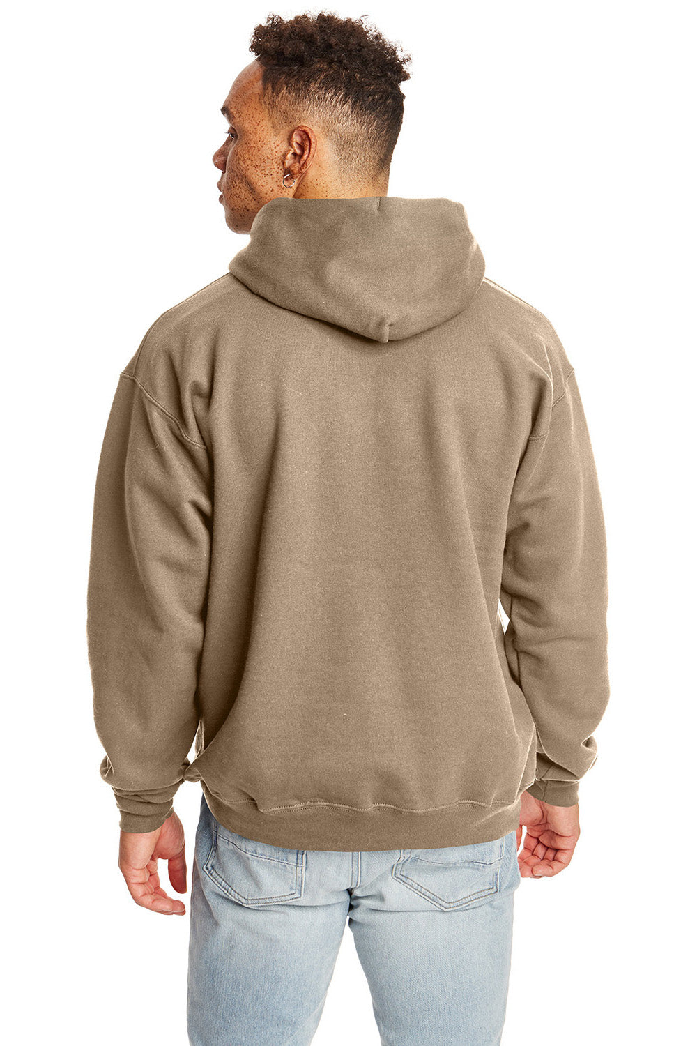 Hanes F170 Mens Ultimate Cotton PrintPro XP Pill Resistant Hooded Sweatshirt Hoodie w/ Pouch Pocket Pebble Model Back