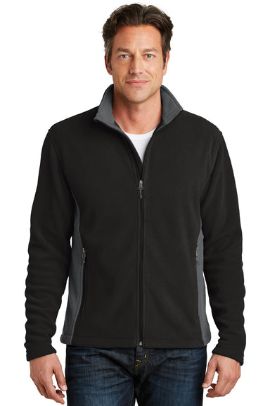 Port Authority F216 Mens Full Zip Fleece Jacket Black/Battleship Grey Model Front