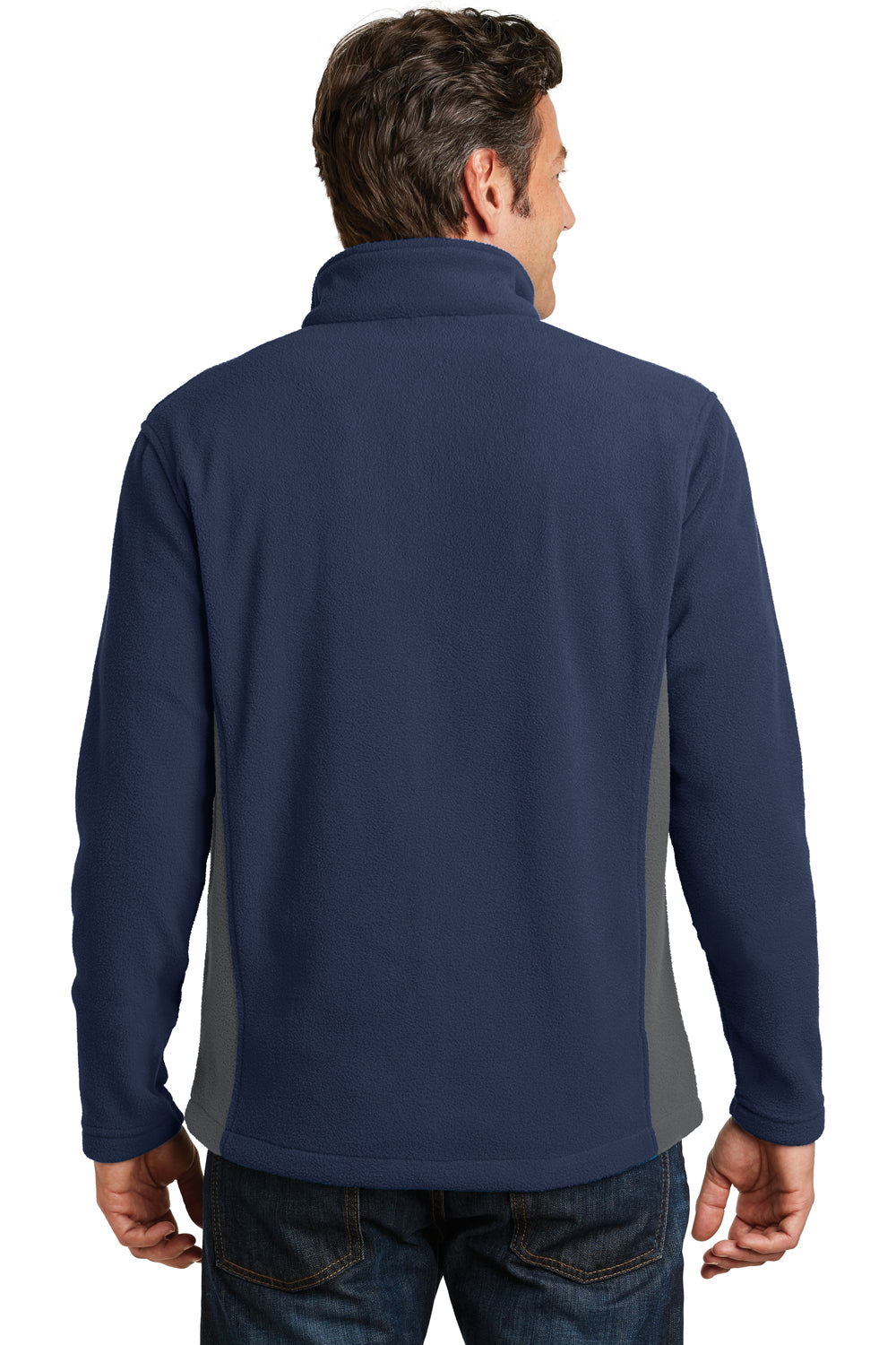 Port Authority F216 Mens Full Zip Fleece Jacket True Navy Blue/Battleship Grey Model Back