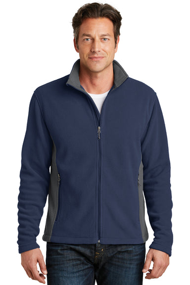 Port Authority F216 Mens Full Zip Fleece Jacket True Navy Blue/Battleship Grey Model Front