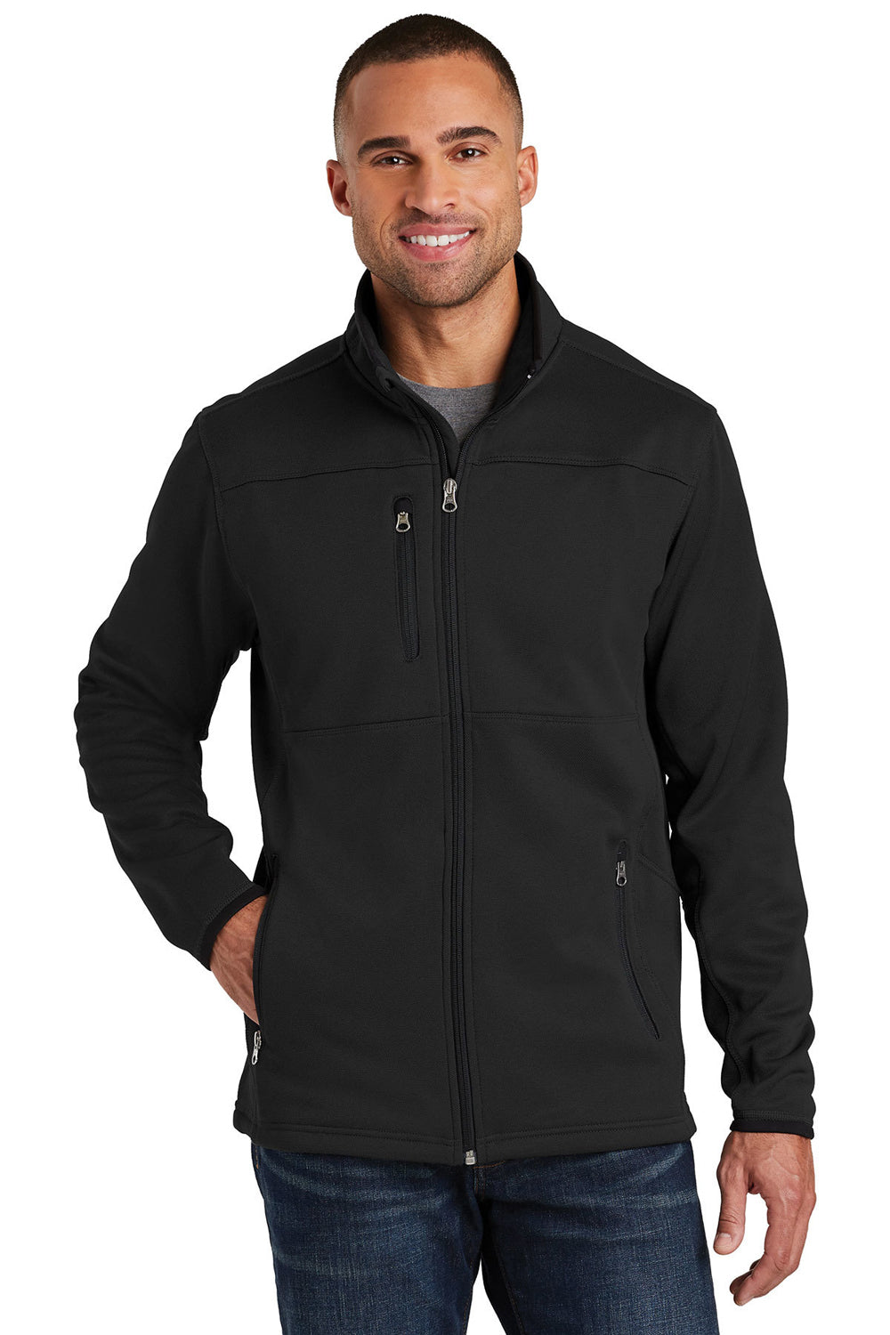 Port Authority F222 Mens Full Zip Fleece Jacket Black Model Front