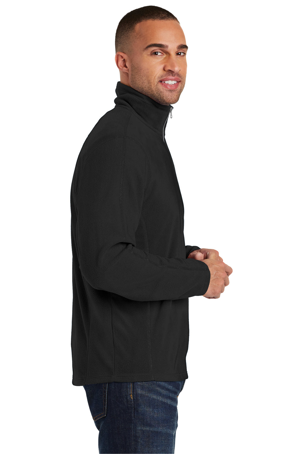 Port Authority F224 Mens Pill Resistant Microfleece 1/4 Zip Sweatshirt Black Model Side