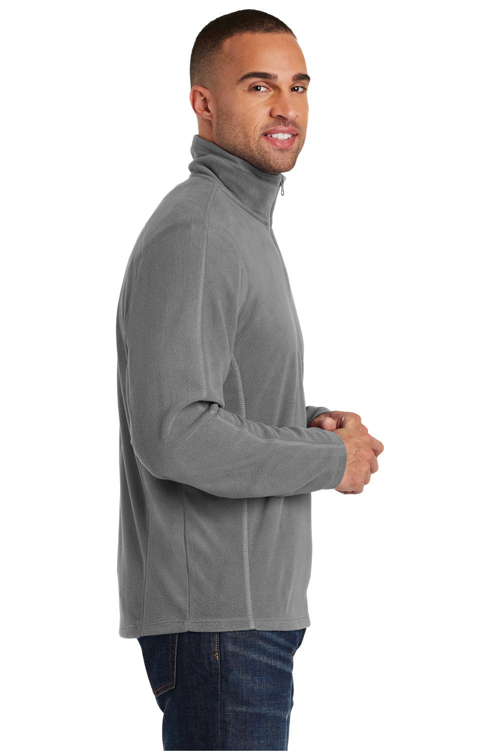 Port Authority F224 Mens Pill Resistant Microfleece 1/4 Zip Sweatshirt Pearl Grey Model Side