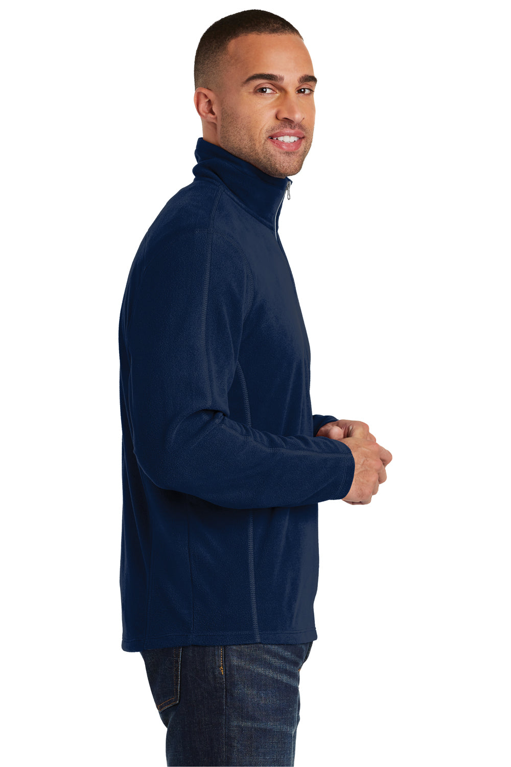 Port Authority F224 Mens Pill Resistant Microfleece 1/4 Zip Sweatshirt True Navy Blue Model Side