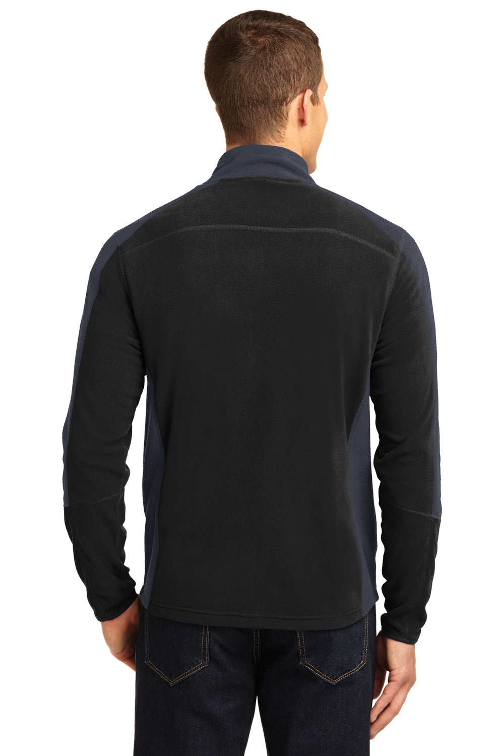 Port Authority F230 Mens Full Zip Microfleece Jacket Black/Battleship Grey Model Back