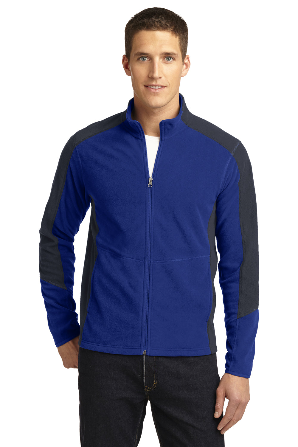 Port Authority F230 Mens Full Zip Microfleece Jacket Patriot Blue/Battleship Grey Model Front