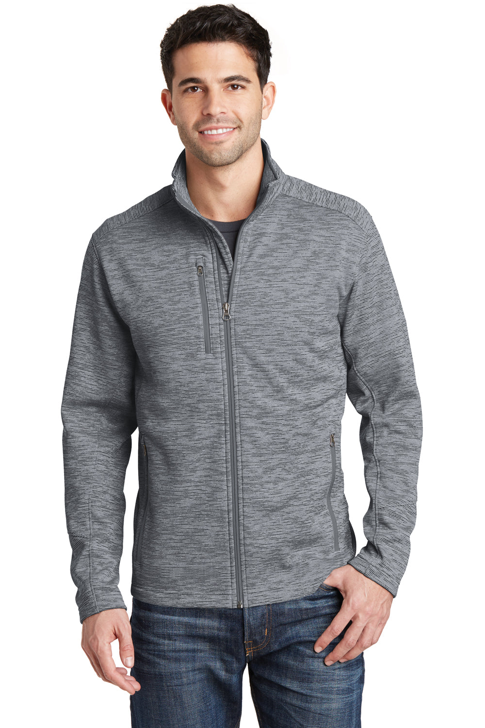 Port Authority F231 Mens Full Zip Fleece Jacket Grey Model Front