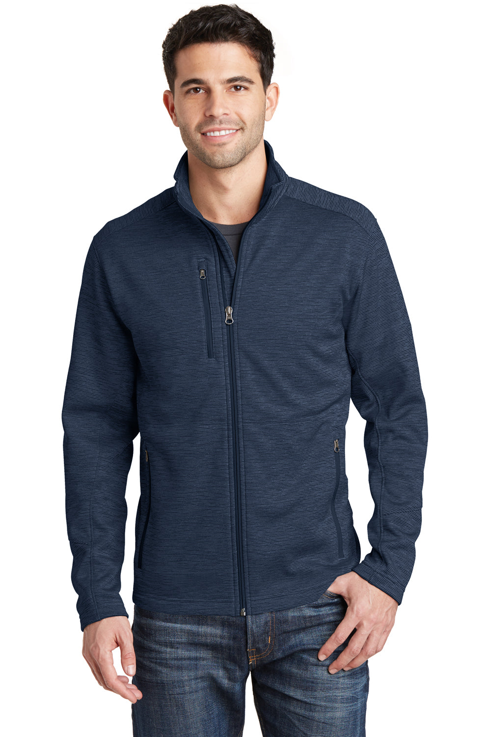 Port Authority F231 Mens Full Zip Fleece Jacket Navy Blue Model Front