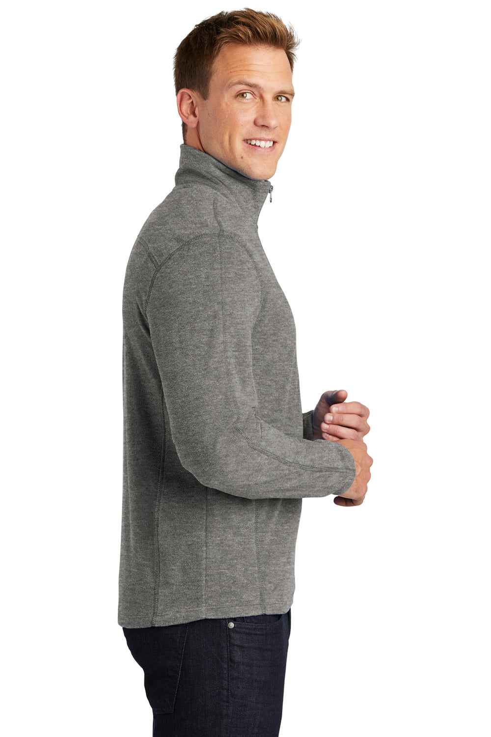 Port Authority F234 Mens Heather Pill Resistant Microfleece 1/4 Zip Sweatshirt Heather Pearl Grey Model Side