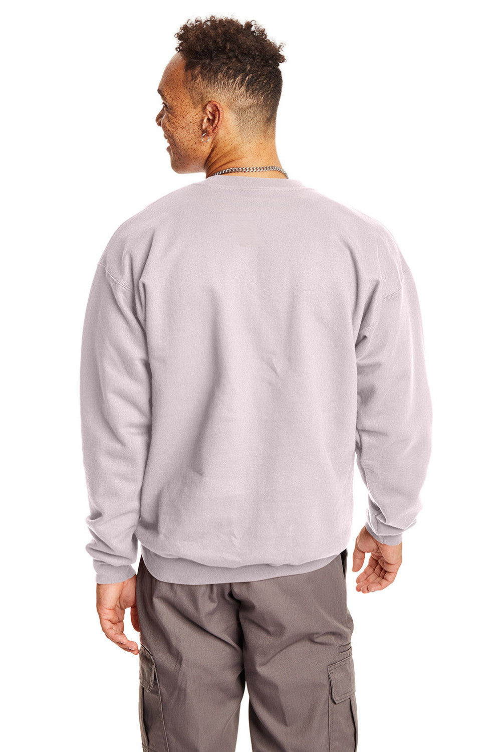 Hanes F260 Mens Ultimate Cotton PrintPro XP Pill Resistant Crewneck Sweatshirt Pale Pink Model Back