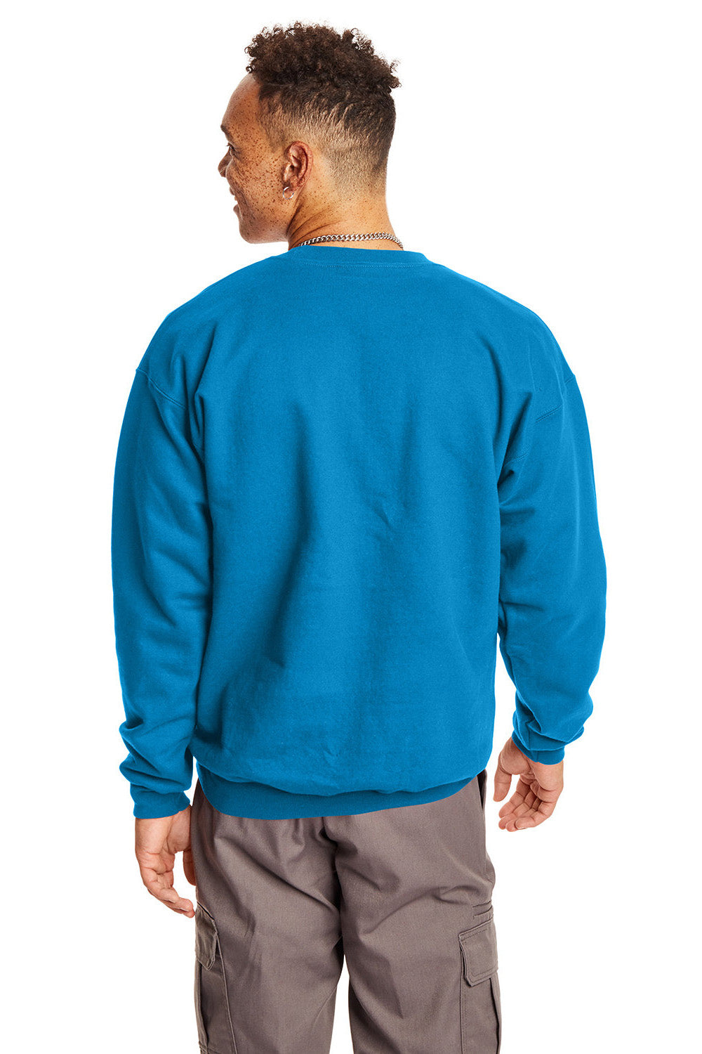 Hanes F260 Mens Ultimate Cotton PrintPro XP Pill Resistant Crewneck Sweatshirt Teal Blue Model Back