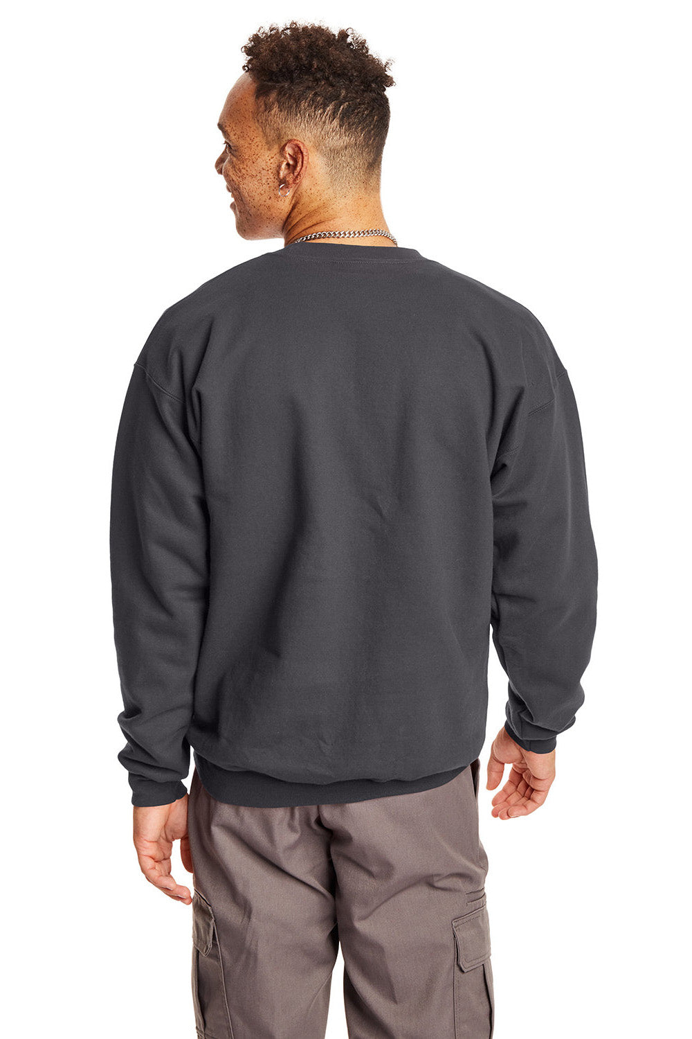 Hanes F260 Mens Ultimate Cotton PrintPro XP Pill Resistant Crewneck Sweatshirt Smoke Grey Model Back