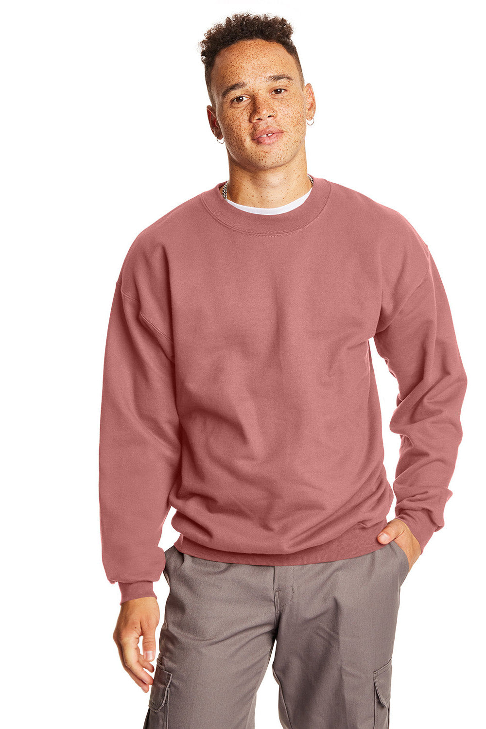 Hanes F260 Mens Ultimate Cotton PrintPro XP Pill Resistant Crewneck Sweatshirt Mauve Model Front