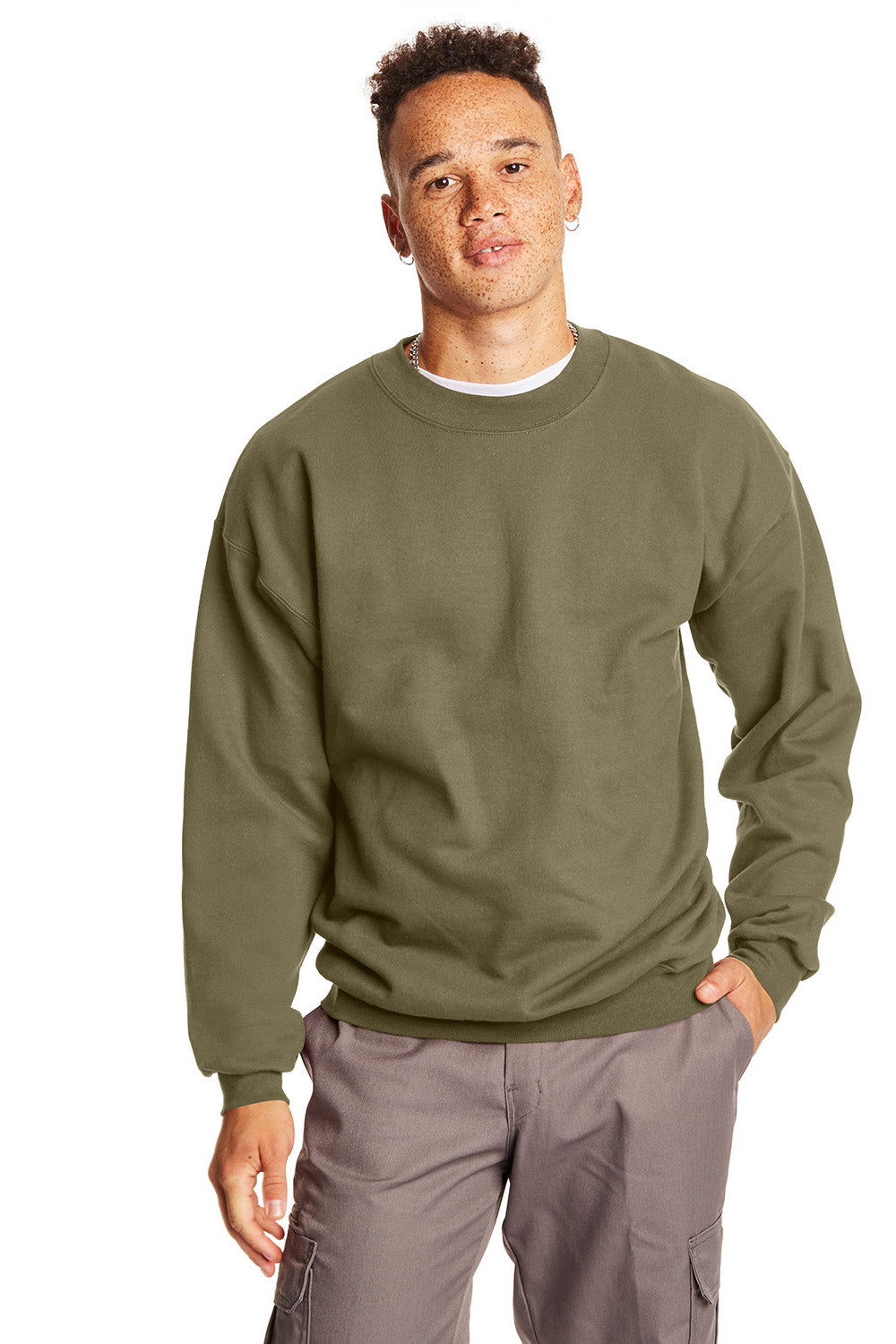 Hanes F260 Mens Ultimate Cotton PrintPro XP Pill Resistant Crewneck Sweatshirt Oregano Model Front