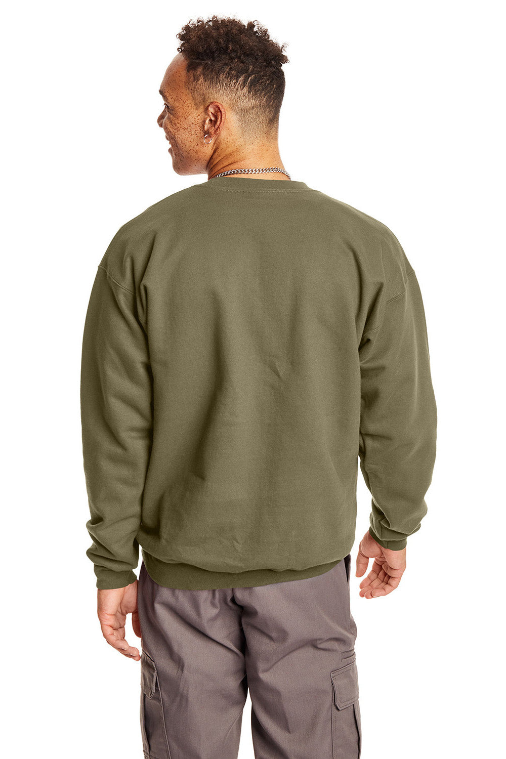 Hanes F260 Mens Ultimate Cotton PrintPro XP Pill Resistant Crewneck Sweatshirt Oregano Model Back