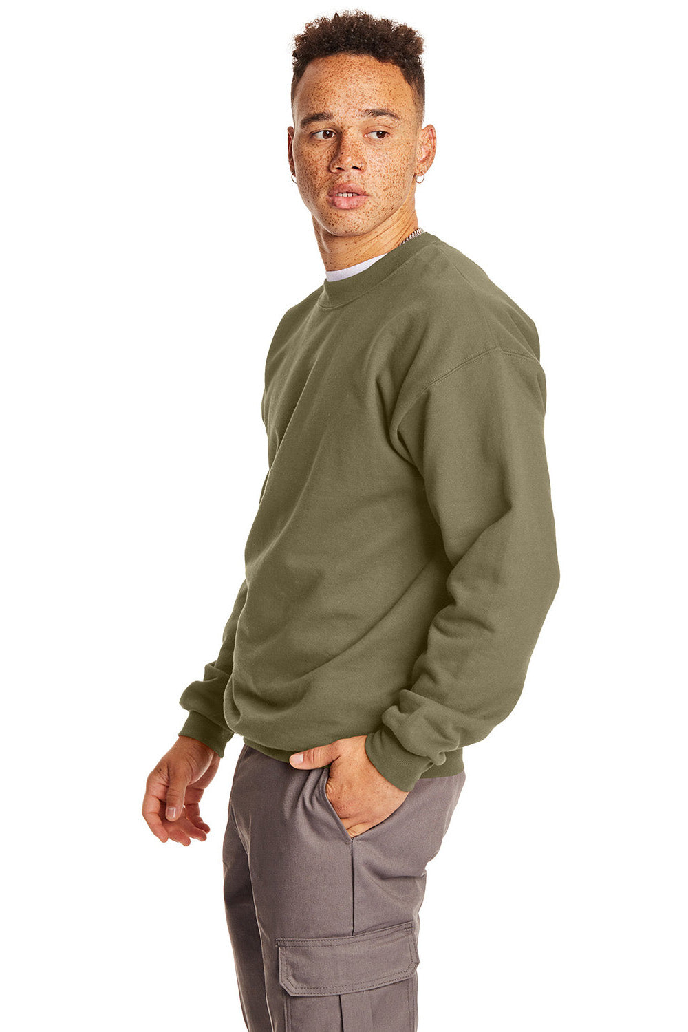 Hanes F260 Mens Ultimate Cotton PrintPro XP Pill Resistant Crewneck Sweatshirt Oregano Model Side