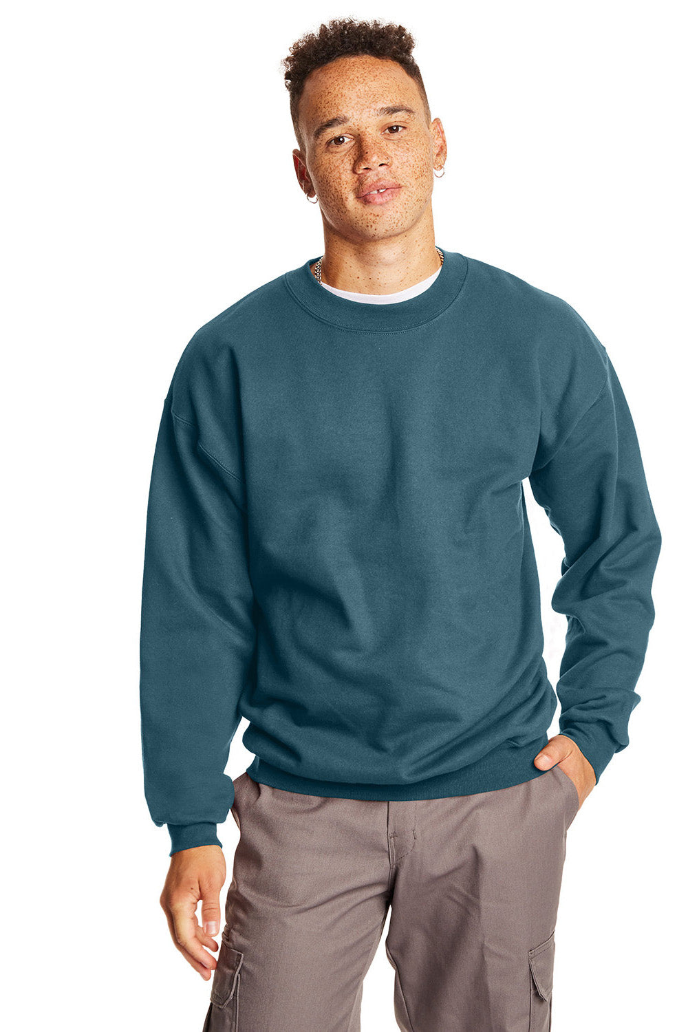 Hanes F260 Mens Ultimate Cotton PrintPro XP Pill Resistant Crewneck Sweatshirt Cactus Green Model Front