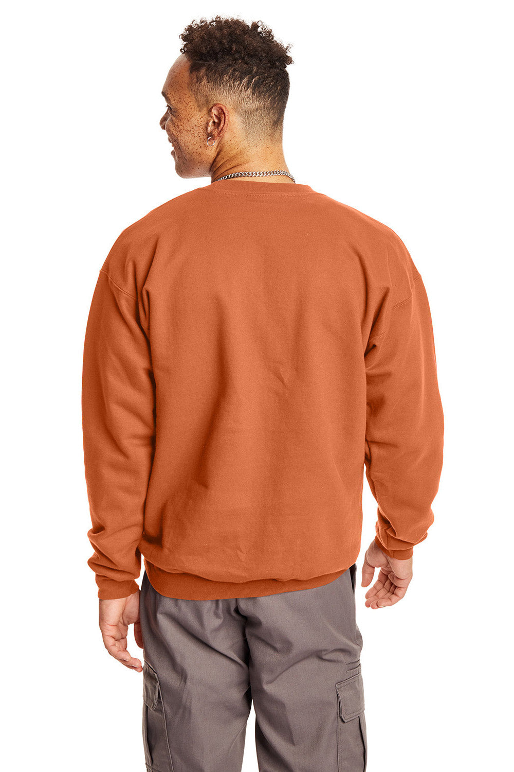 Hanes F260 Mens Ultimate Cotton PrintPro XP Pill Resistant Crewneck Sweatshirt Pumpkin Orange Model Back