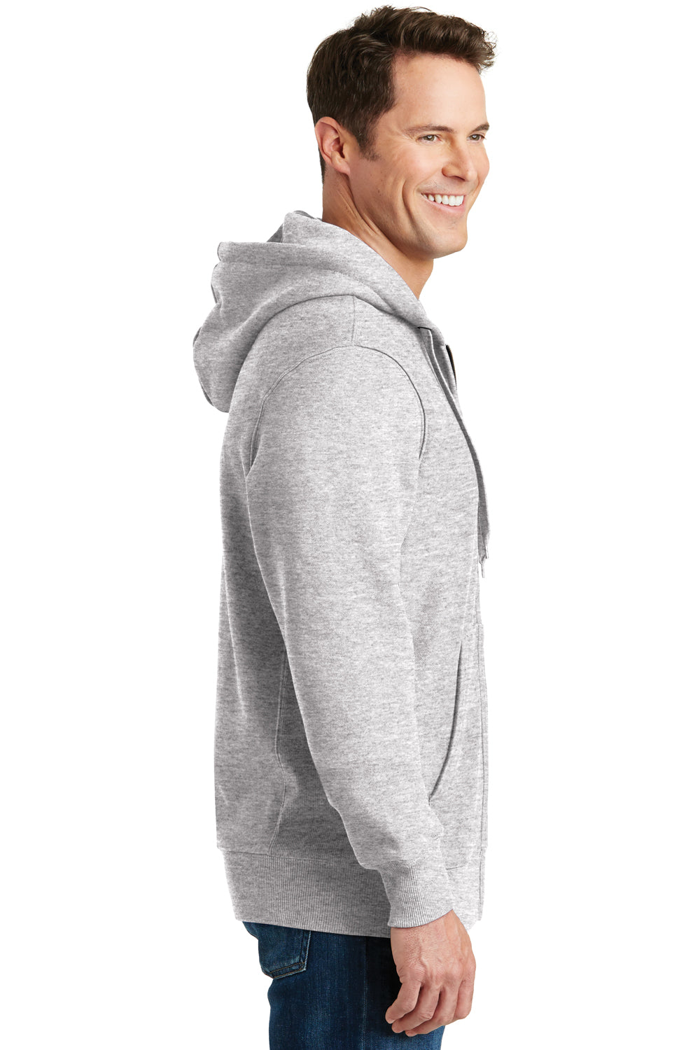 Sport-Tek F282 Mens Fleece Full Zip Hooded Sweatshirt Hoodie Heather Grey Model Side