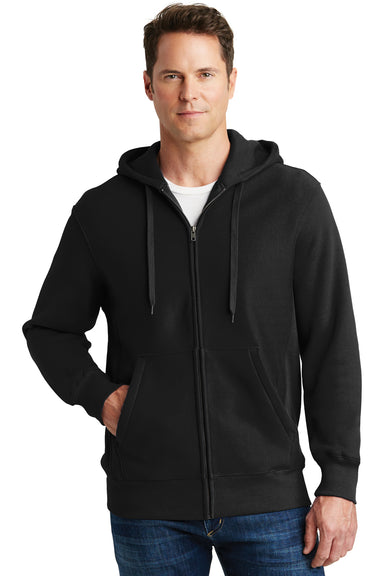 Sport-Tek F282 Mens Fleece Full Zip Hooded Sweatshirt Hoodie Black Model Front