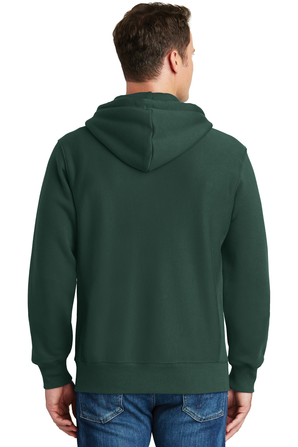 Sport-Tek F282 Mens Fleece Full Zip Hooded Sweatshirt Hoodie Dark Green Model Back