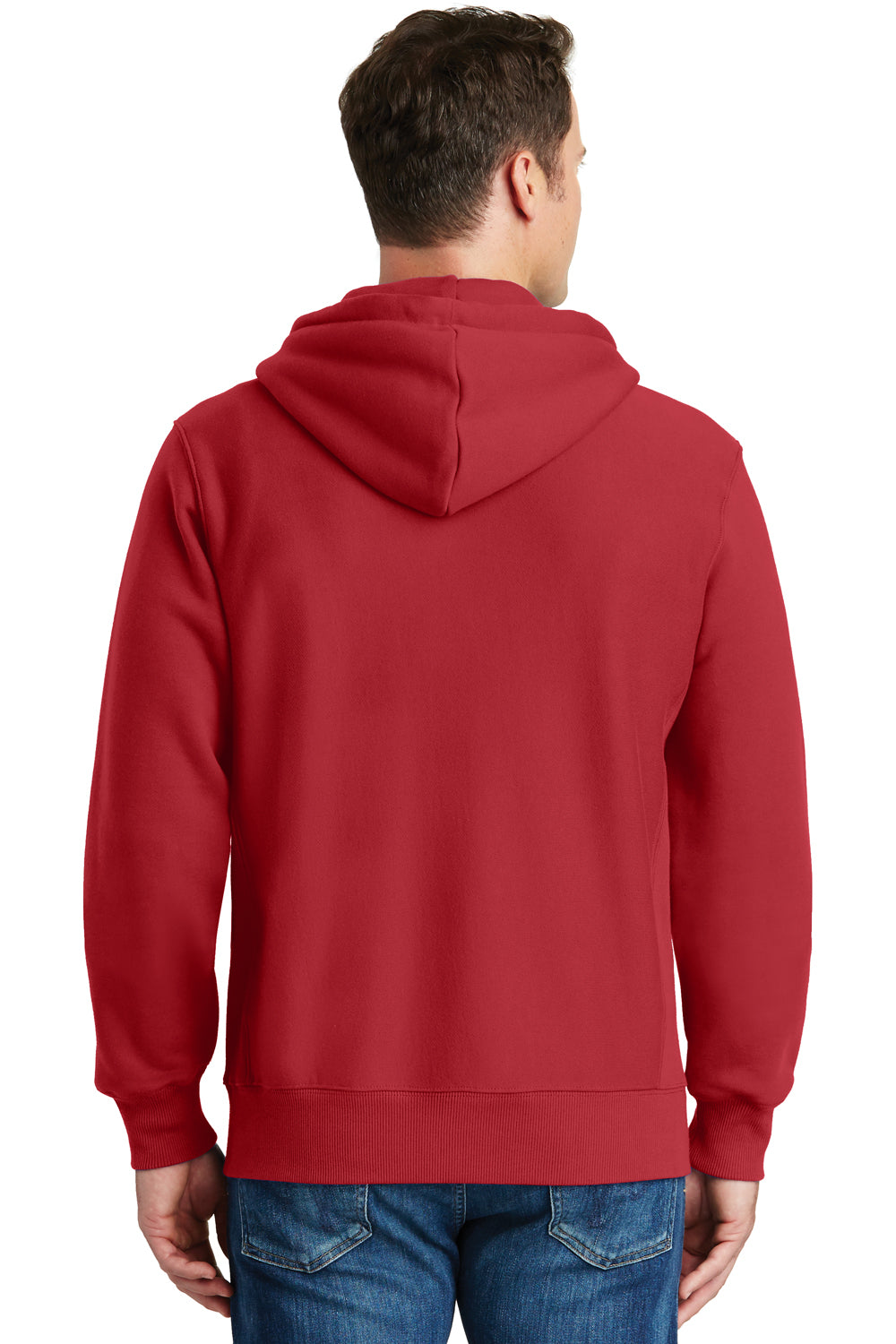 Sport-Tek F282 Mens Fleece Full Zip Hooded Sweatshirt Hoodie Red Model Back