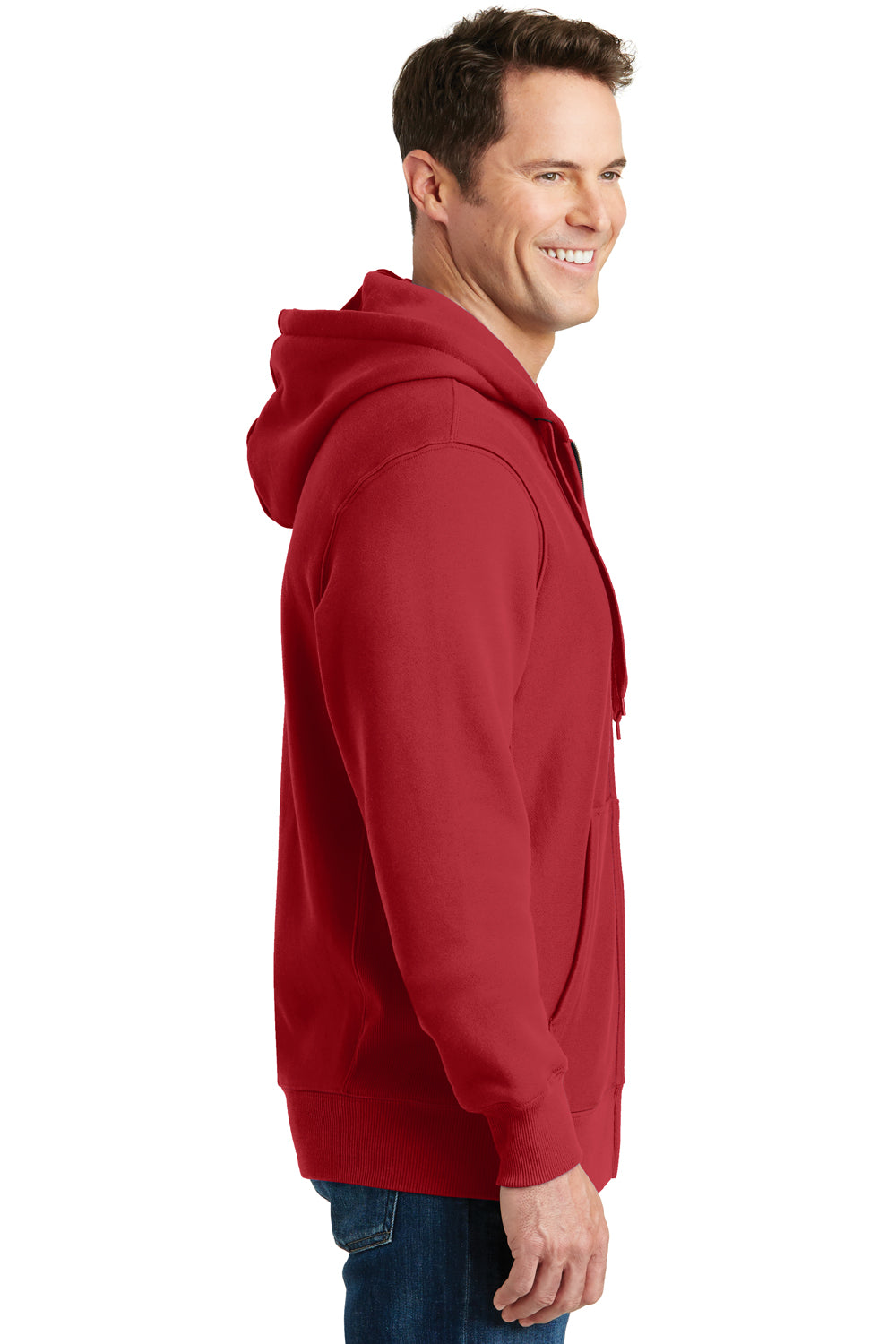 Sport-Tek F282 Mens Fleece Full Zip Hooded Sweatshirt Hoodie Red Model Side