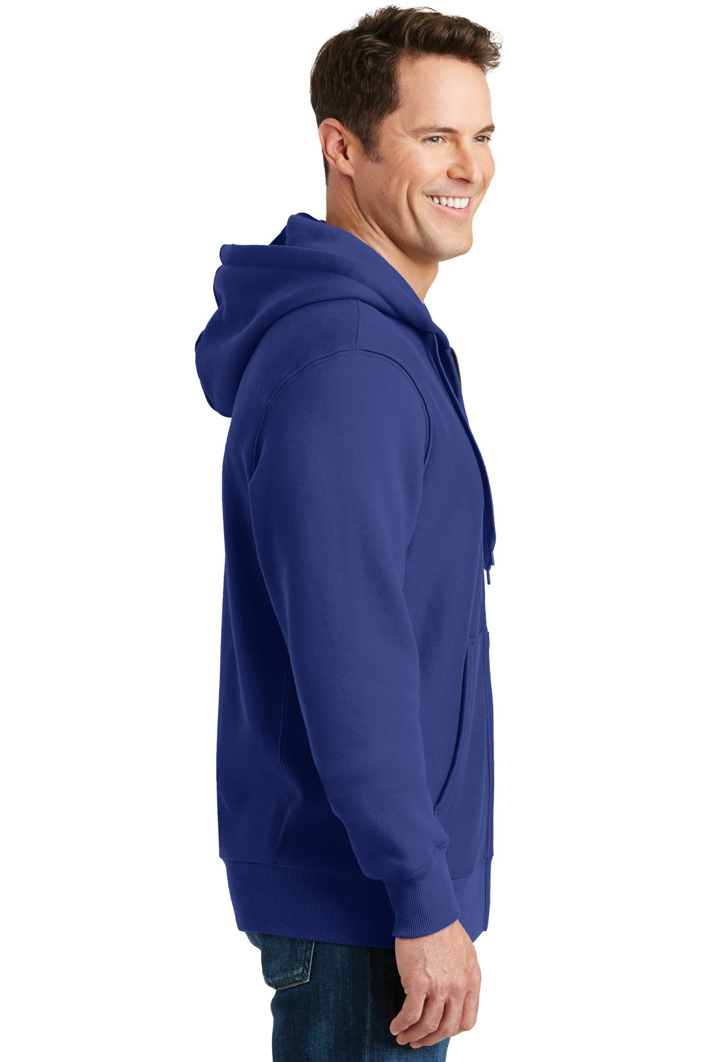 Sport-Tek F282 Mens Fleece Full Zip Hooded Sweatshirt Hoodie Royal Blue Model Side