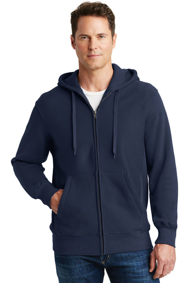 Sport-Tek F282 Mens Fleece Full Zip Hooded Sweatshirt Hoodie True Navy Blue Model Front