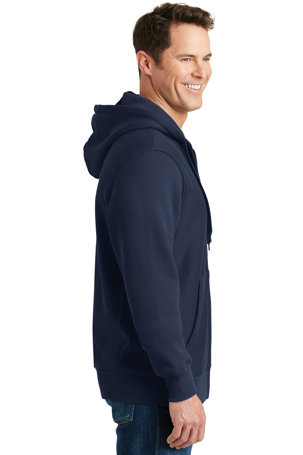 Sport-Tek F282 Mens Fleece Full Zip Hooded Sweatshirt Hoodie True Navy Blue Model Side