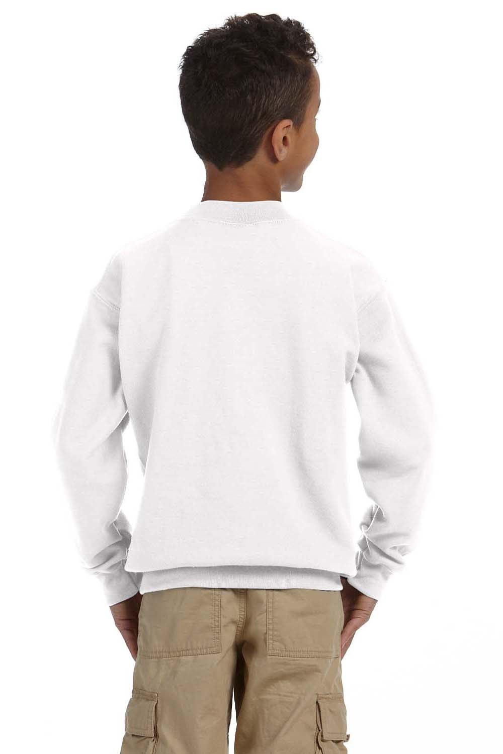 Gildan 18000B/G180B Youth Pill Resistant Fleece Crewneck Sweatshirt White Model Back