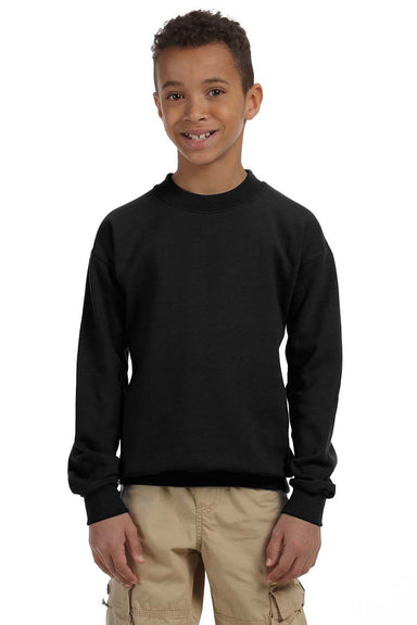 Gildan 18000B/G180B Youth Pill Resistant Fleece Crewneck Sweatshirt Black Model Front