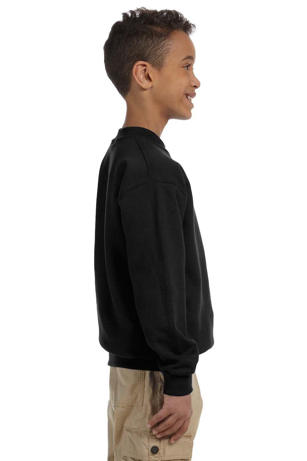 Gildan 18000B/G180B Youth Pill Resistant Fleece Crewneck Sweatshirt Black Model Side