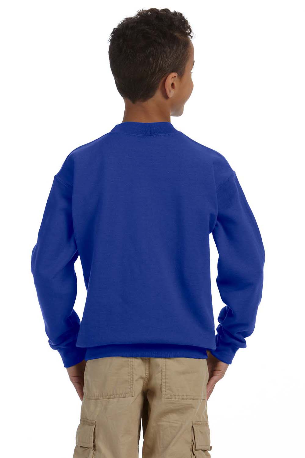 Gildan 18000B/G180B Youth Pill Resistant Fleece Crewneck Sweatshirt Royal Blue Model Back