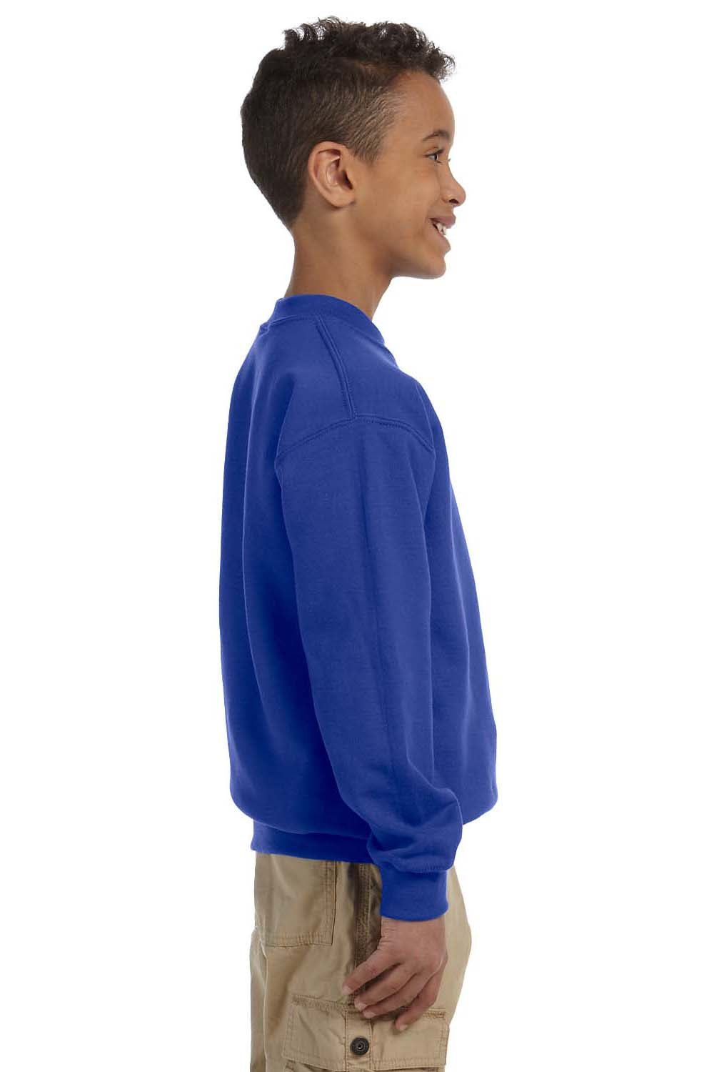 Gildan 18000B/G180B Youth Pill Resistant Fleece Crewneck Sweatshirt Royal Blue Model Side