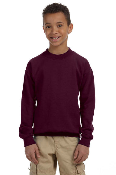 Gildan 18000B/G180B Youth Pill Resistant Fleece Crewneck Sweatshirt Maroon Model Front