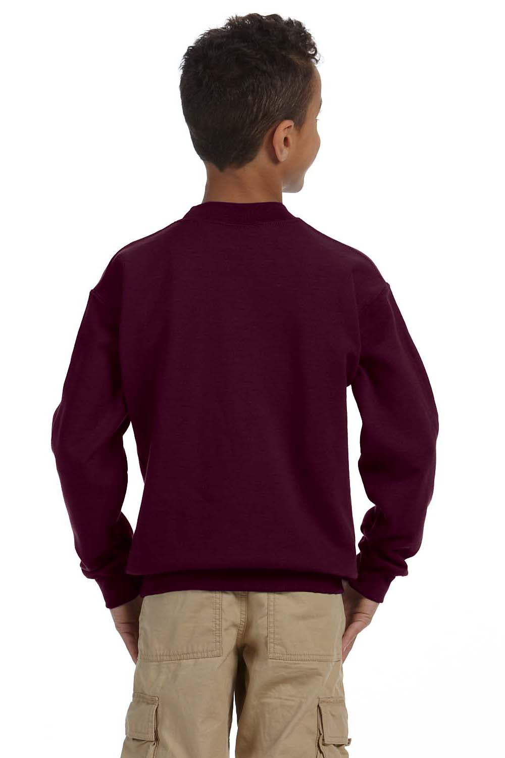 Gildan 18000B/G180B Youth Pill Resistant Fleece Crewneck Sweatshirt Maroon Model Back