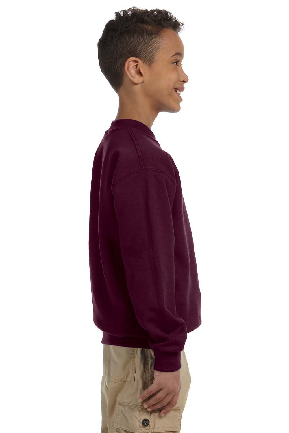 Gildan 18000B/G180B Youth Pill Resistant Fleece Crewneck Sweatshirt Maroon Model Side