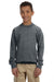 Gildan 18000B/G180B Youth Pill Resistant Fleece Crewneck Sweatshirt Heather Dark Grey Model Front