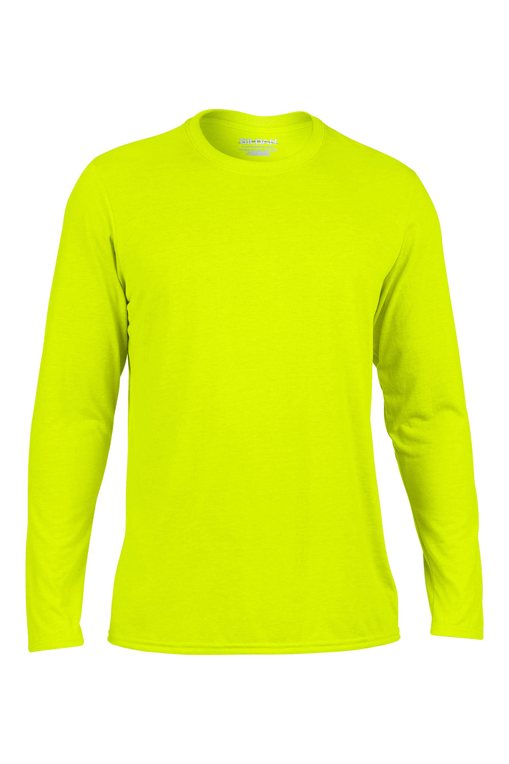 Gildan 42400/G424 Mens Performance Jersey Moisture Wicking Long Sleeve Crewneck T-Shirt Safety Green Flat Front