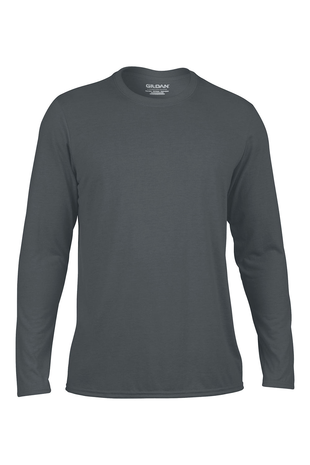 Gildan 42400/G424 Mens Performance Jersey Moisture Wicking Long Sleeve Crewneck T-Shirt Charcoal Grey Flat Front