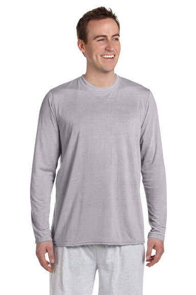 Gildan 42400/G424 Mens Performance Jersey Moisture Wicking Long Sleeve Crewneck T-Shirt Sport Grey Model Front